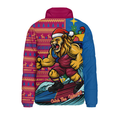 Brisbane Lions Padded Jacket Christmas Holiday Santa Rides The Waves