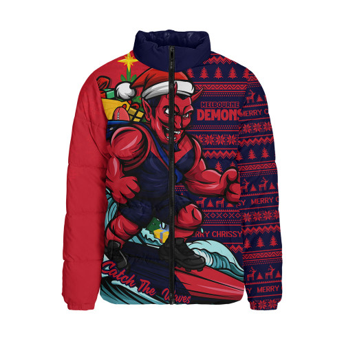 Melbourne Padded Jacket Christmas Holiday Santa Rides The Waves