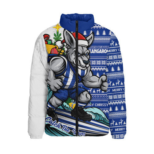 North Melbourne Padded Jacket Christmas Holiday Santa Rides The Waves