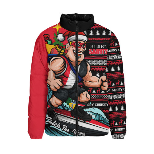 St Kilda Padded Jacket Christmas Holiday Santa Rides The Waves