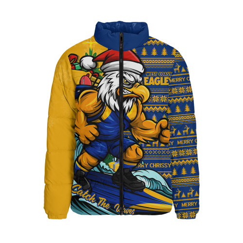 West Coast Eagles Padded Jacket Christmas Holiday Santa Rides The Waves