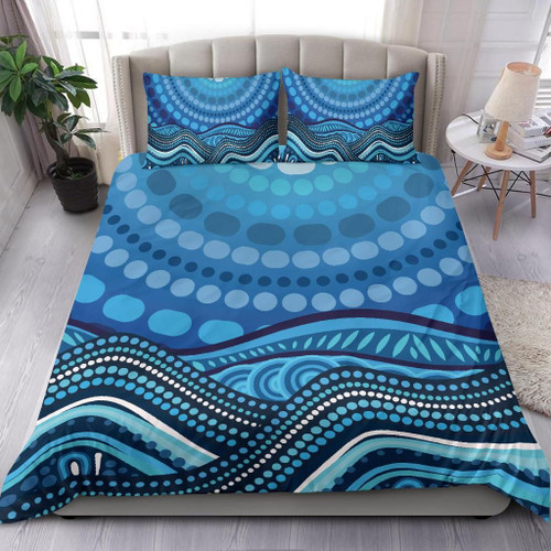 Australia Aboriginal Bedding Set - Blue Circle ABoriginal Art Australia Aboriginal Bedding Set - Blue Circle ABoriginal Art