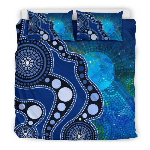 Australia Aboriginal Bedding Set - Australia Indigenous Flag Circle Dot Painting Art (Blue) Australia Aboriginal Bedding Set - Australia Indigenous Flag Circle Dot Painting Art (Blue)
