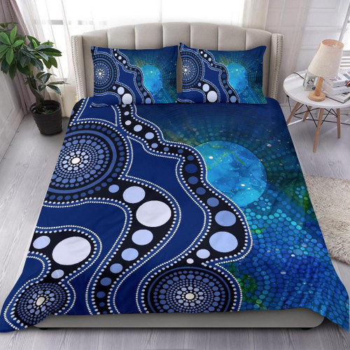 Australia Aboriginal Bedding Set - Australia Indigenous Flag Circle Dot Painting Art (Blue) Australia Aboriginal Bedding Set - Australia Indigenous Flag Circle Dot Painting Art (Blue)