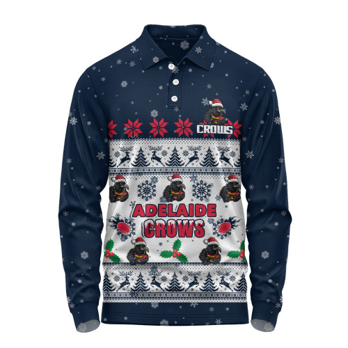 Adelaide Crows Long Sleeve Polo Shirt Special Ugly Christmas Holiday Footy Fans