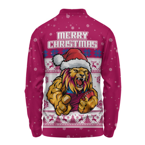 Brisbane Lions Long Sleeve Polo Shirt Special Ugly Christmas Holiday Footy Fans