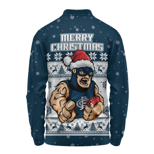 Carlton Long Sleeve Polo Shirt Special Ugly Christmas Holiday Footy Fans