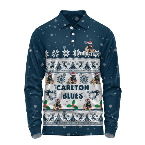 Carlton Long Sleeve Polo Shirt Special Ugly Christmas Holiday Footy Fans