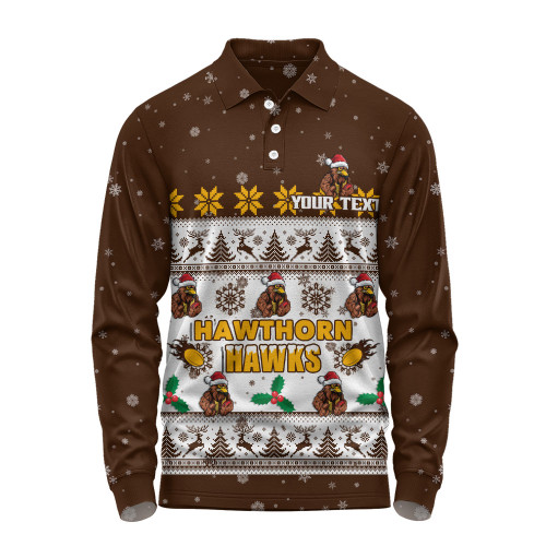 Hawthorn Long Sleeve Polo Shirt Special Ugly Christmas Holiday Footy Fans
