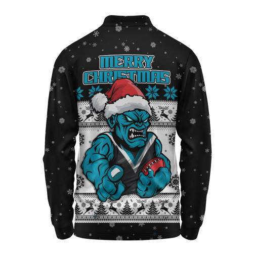 Port Adelaide Long Sleeve Polo Shirt Special Ugly Christmas Holiday Footy Fans