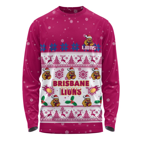 Brisbane Lions Long Sleeve T-shirt Special Ugly Christmas Holiday Footy Fans