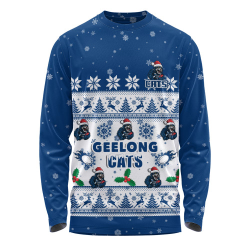 Geelong Cats Long Sleeve T-shirt Special Ugly Christmas Holiday Footy Fans