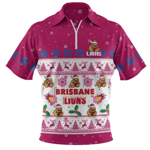 Brisbane Lions Zip Polo Shirt Special Ugly Christmas Holiday Footy Fans