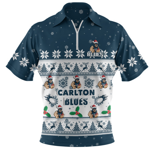 Carlton Zip Polo Shirt Special Ugly Christmas Holiday Footy Fans