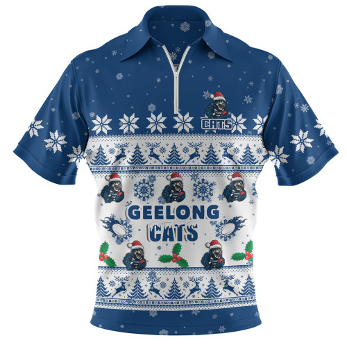 Geelong Cats Zip Polo Shirt Special Ugly Christmas Holiday Footy Fans