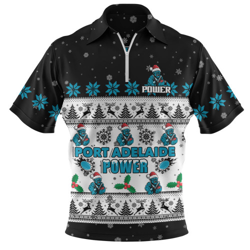 Port Adelaide Zip Polo Shirt Special Ugly Christmas Holiday Footy Fans