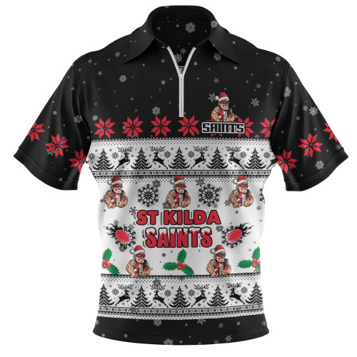 St Kilda Zip Polo Shirt Special Ugly Christmas Holiday Footy Fans