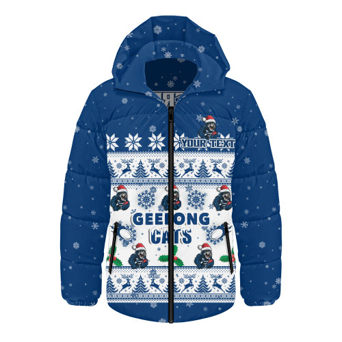 Geelong Cats Hooded Padded Jacket Special Ugly Christmas Holiday Footy Fans