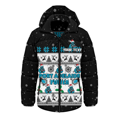 Port Adelaide Hooded Padded Jacket Special Ugly Christmas Holiday Footy Fans