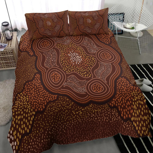 Australia Aboriginal Bedding Set - Indigenous Symbol Dot Painting Art Ver 12