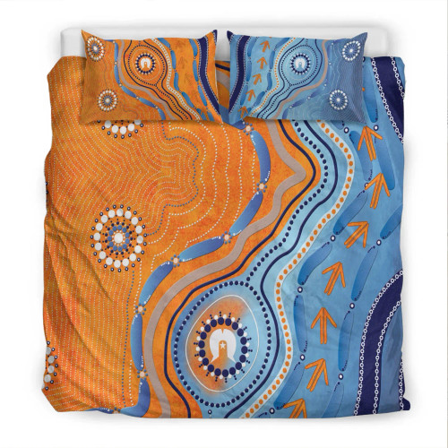 Australia Aboriginal Bedding Set - Indigenous Beach Dot Painting Art