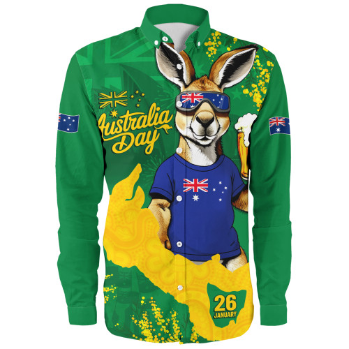 Australia Long Sleeve Shirt Australia Day Kangaroo Cheers Green Gold Celebration Edition