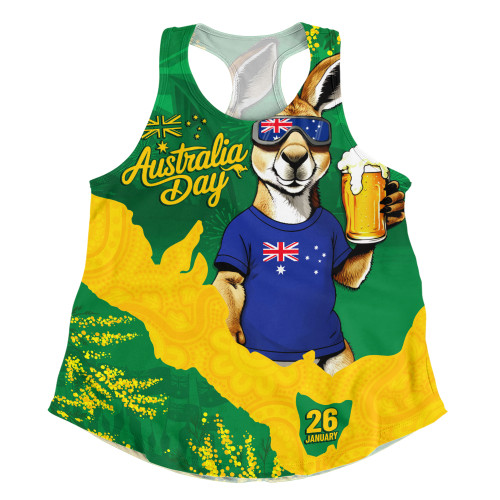 Australia Women Racerback Singlet Australia Day Kangaroo Cheers Green Gold Celebration Edition