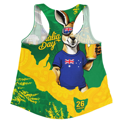 Australia Women Racerback Singlet Australia Day Kangaroo Cheers Green Gold Celebration Edition