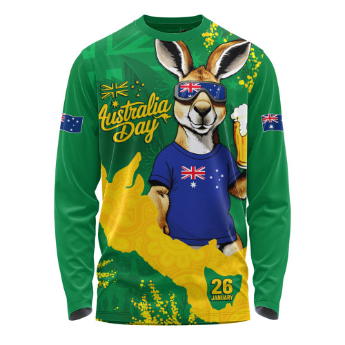 Australia Long Sleeve T-shirt Australia Day Kangaroo Cheers Green Gold Celebration Edition