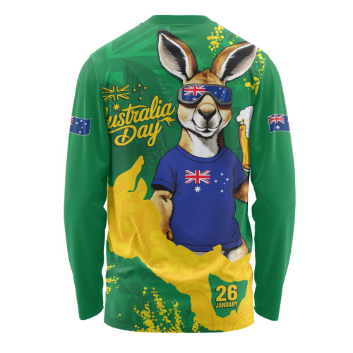 Australia Long Sleeve T-shirt Australia Day Kangaroo Cheers Green Gold Celebration Edition