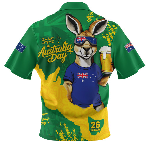 Australia Zip Polo Shirt Australia Day Kangaroo Cheers Green Gold Celebration Edition