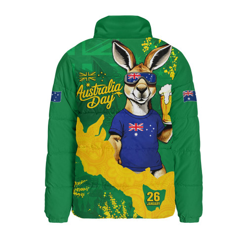 Australia Padded Jacket Australia Day Kangaroo Cheers Green Gold Celebration Edition