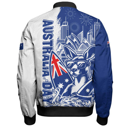 Australia Bomber Jacket Australia Day Kangaroo Surfboard Blue Skyline Celebration