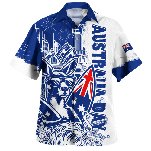 Australia Hawaiian Shirt Australia Day Kangaroo Surfboard Blue Skyline Celebration