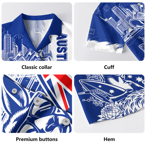 Australia Hawaiian Shirt Australia Day Kangaroo Surfboard Blue Skyline Celebration