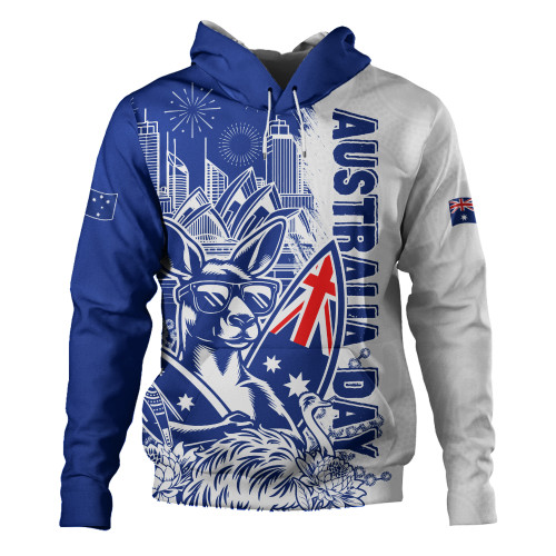 Australia Hoodie Australia Day Kangaroo Surfboard Blue Skyline Celebration