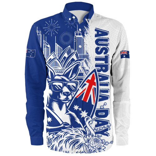 Australia Long Sleeve Shirt Australia Day Kangaroo Surfboard Blue Skyline Celebration