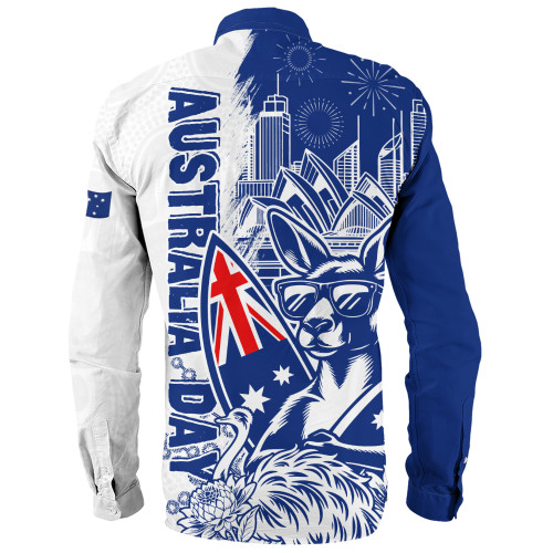 Australia Long Sleeve Shirt Australia Day Kangaroo Surfboard Blue Skyline Celebration