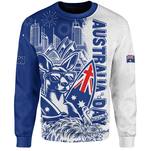 Australia Sweatshirt Australia Day Kangaroo Surfboard Blue Skyline Celebration