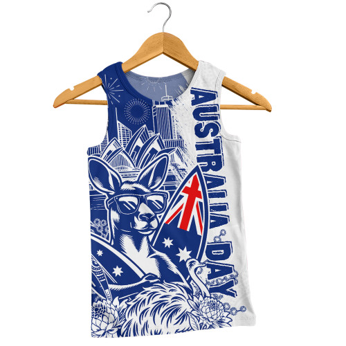 Australia Men Singlet Australia Day Kangaroo Surfboard Blue Skyline Celebration
