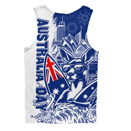 Australia Men Singlet Australia Day Kangaroo Surfboard Blue Skyline Celebration