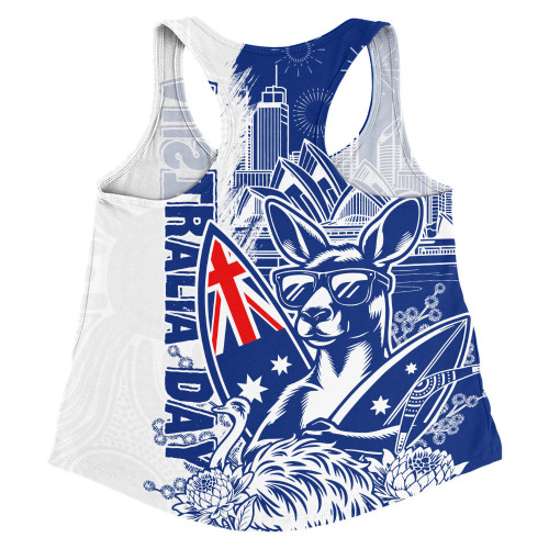 Australia Women Racerback Singlet Australia Day Kangaroo Surfboard Blue Skyline Celebration