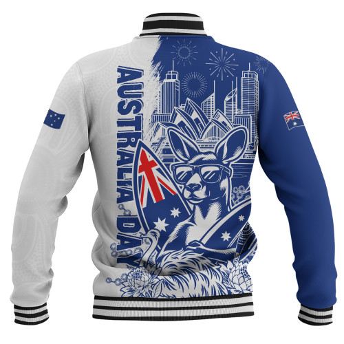 Australia Baseball Jacket Australia Day Kangaroo Surfboard Blue Skyline Celebration