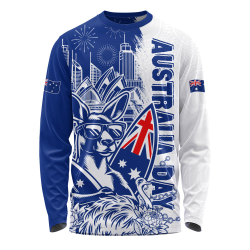 Australia Long Sleeve T-shirt Australia Day Kangaroo Surfboard Blue Skyline Celebration