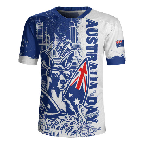 Australia Rugby Jersey Australia Day Kangaroo Surfboard Blue Skyline Celebration