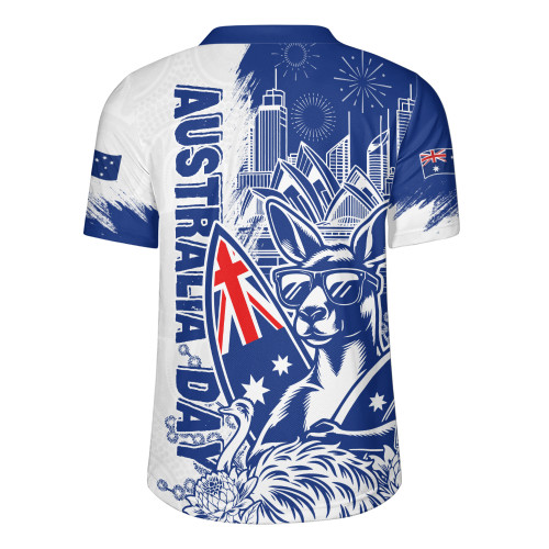 Australia Rugby Jersey Australia Day Kangaroo Surfboard Blue Skyline Celebration