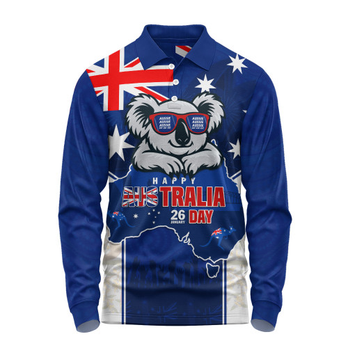 Australia Long Sleeve Polo Shirt Australia Day Koala Spirit Blue Flag Celebration