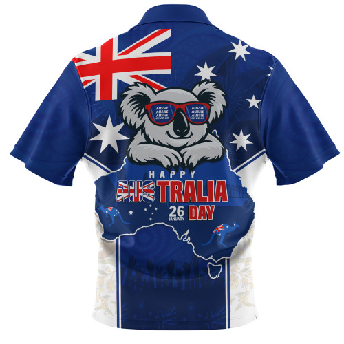 Australia Zip Polo Shirt Australia Day Koala Spirit Blue Flag Celebration