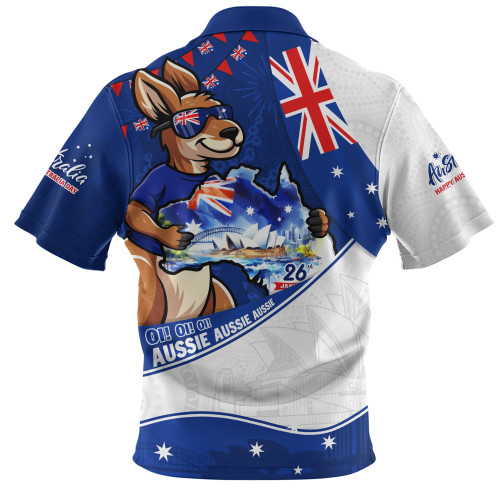 Australia Zip Polo Shirt Australia Day Kangaroo Blue Spirit 26 January Holiday