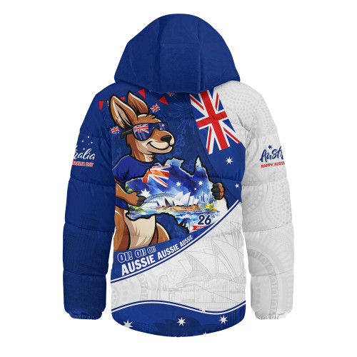 Australia Hooded Padded Jacket Australia Day Kangaroo Blue Spirit 26 January Holiday